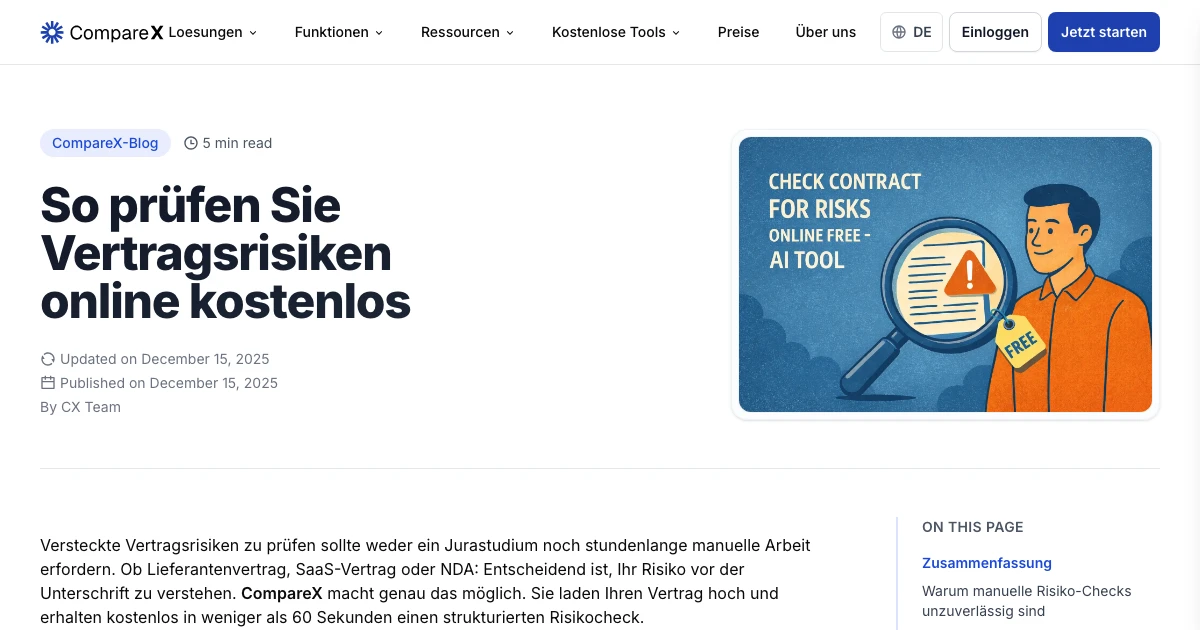 Comparex Vertragsrisiken online kostenlos mit KI prüfen | CompareX KI
