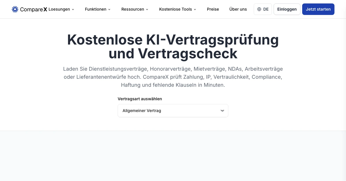 Comparex Kostenloser KI-Vertragscheck für Unternehmen | CompareX