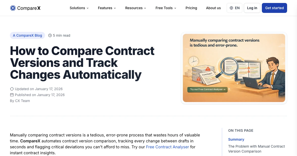 Comparison Updates Compare Contract Versions & Track Changes Automatically