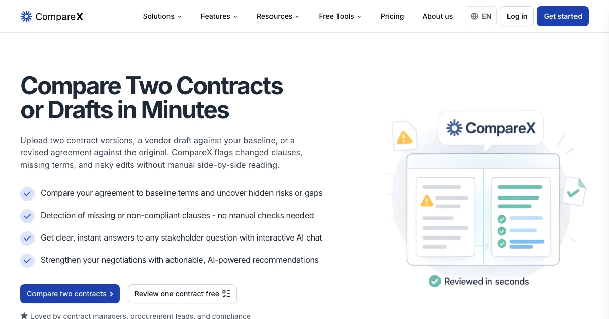AI Contract Comparison Tool for Changed Drafts | CompareX
