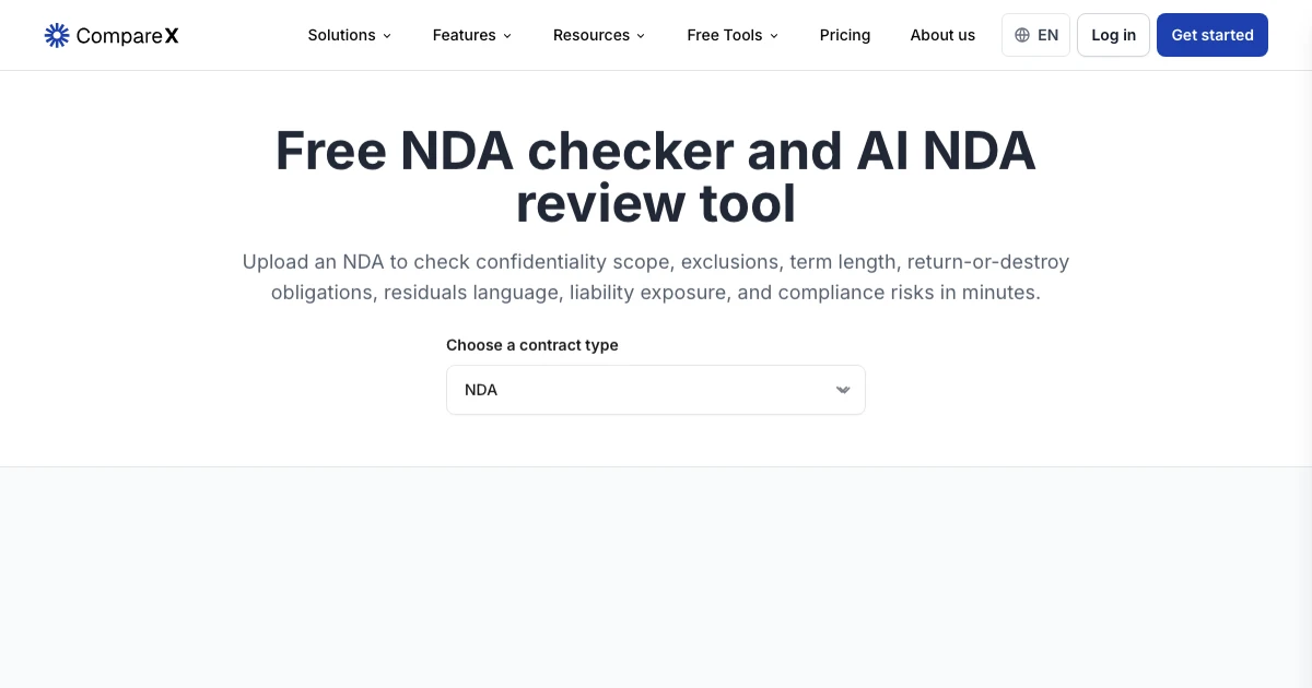 Comparex Free AI NDA Review Tool for Faster NDA Checks | CompareX