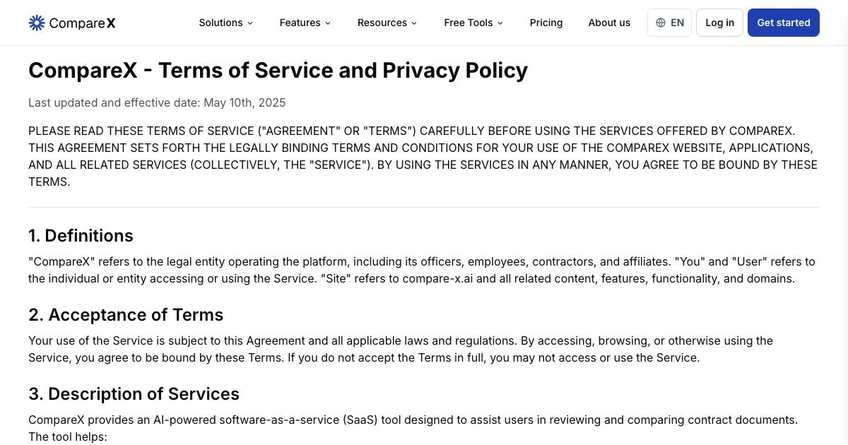 Comparex CompareX Terms of Service and Privacy Policy Overview