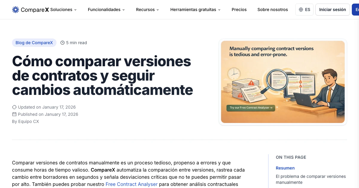 Comparex Compara versiones de contratos y sigue cambios | CompareX IA