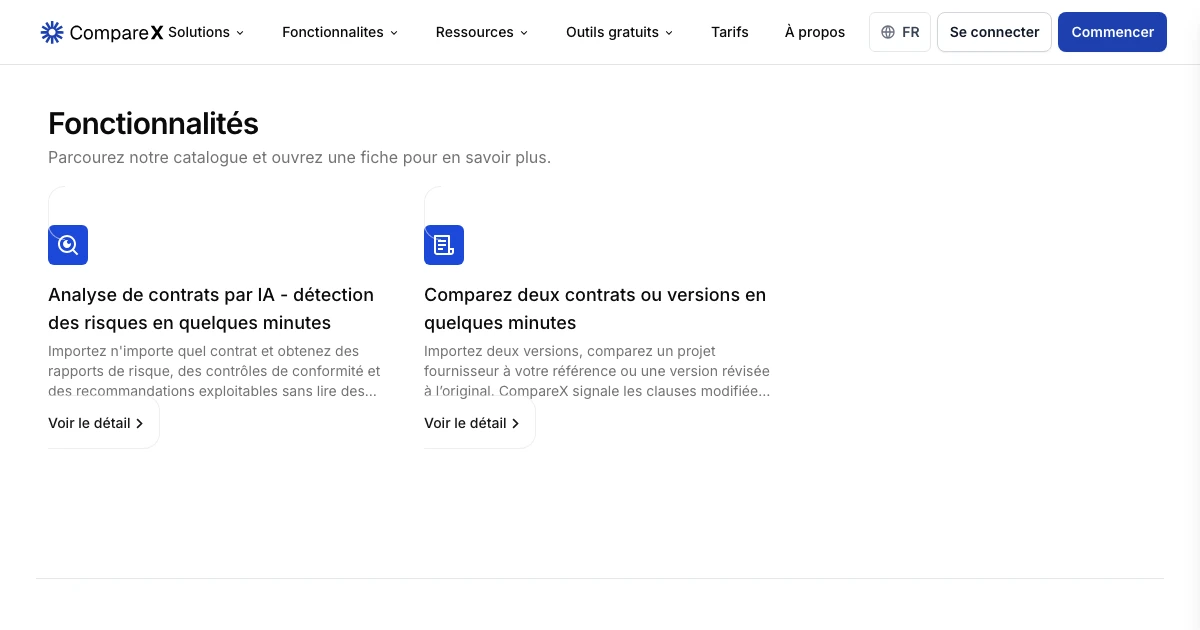 Comparex Fonctionnalités CompareX pour revue et comparaison IA