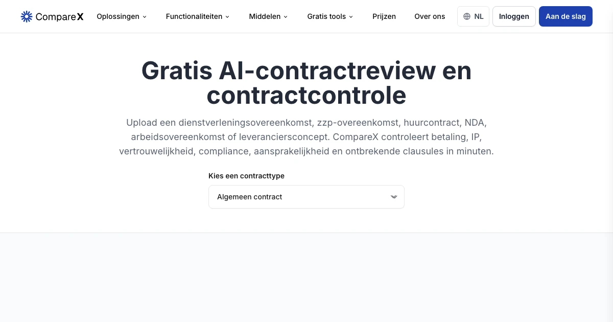Comparex Gratis AI-contractanalyse voor bedrijven | CompareX