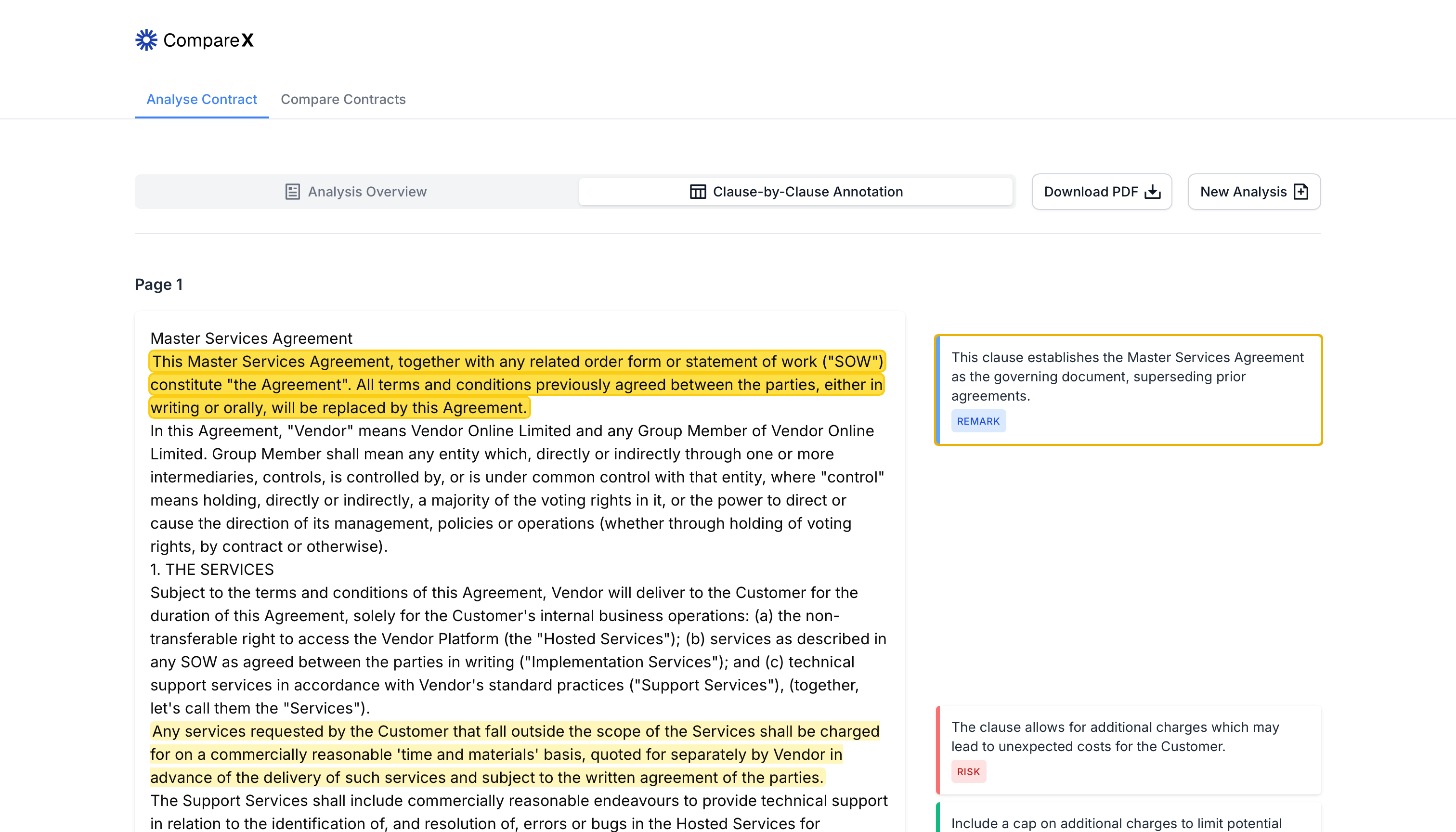 CompareX - Contract Analysis Demo Screenshot
